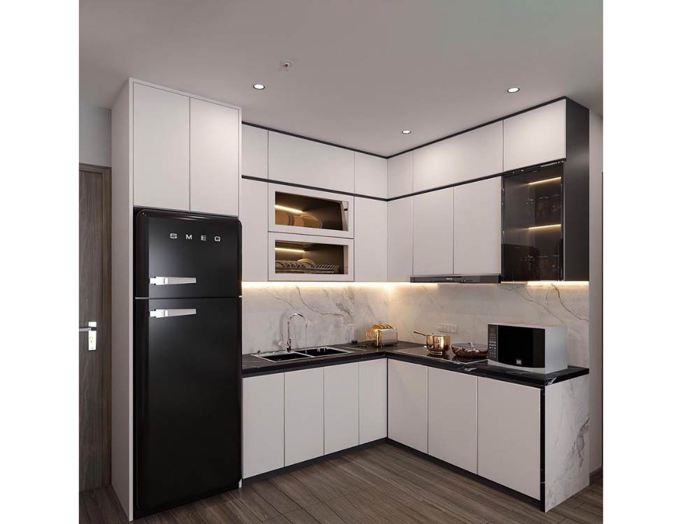Mẫu tủ bếp nhựa PVC chữ L