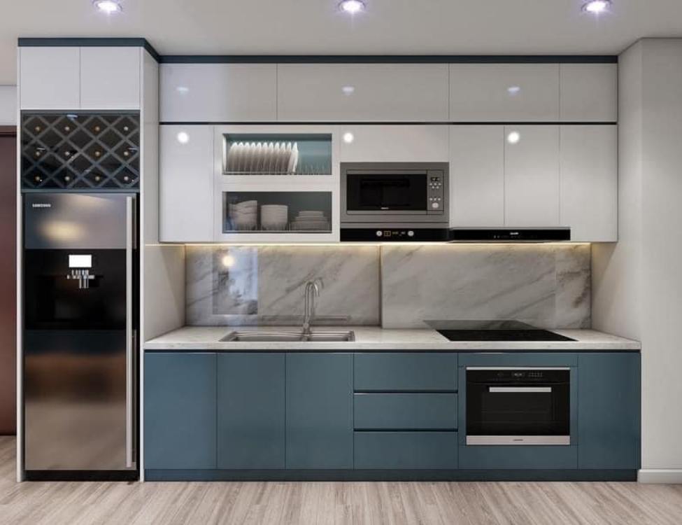 Tủ bếp nhựa Picomat kết hợp mặt đá trắng