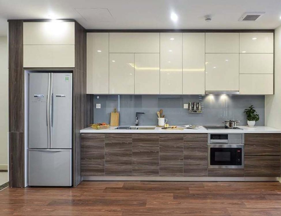 Tủ bếp nhựa Picomat kết hợp mặt đá trắng