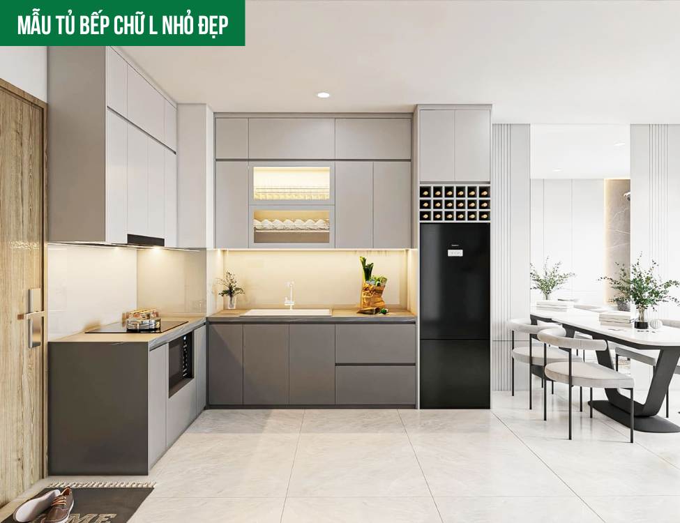 Mẫu tủ bếp nhựa chữ l nhỏ đẹp