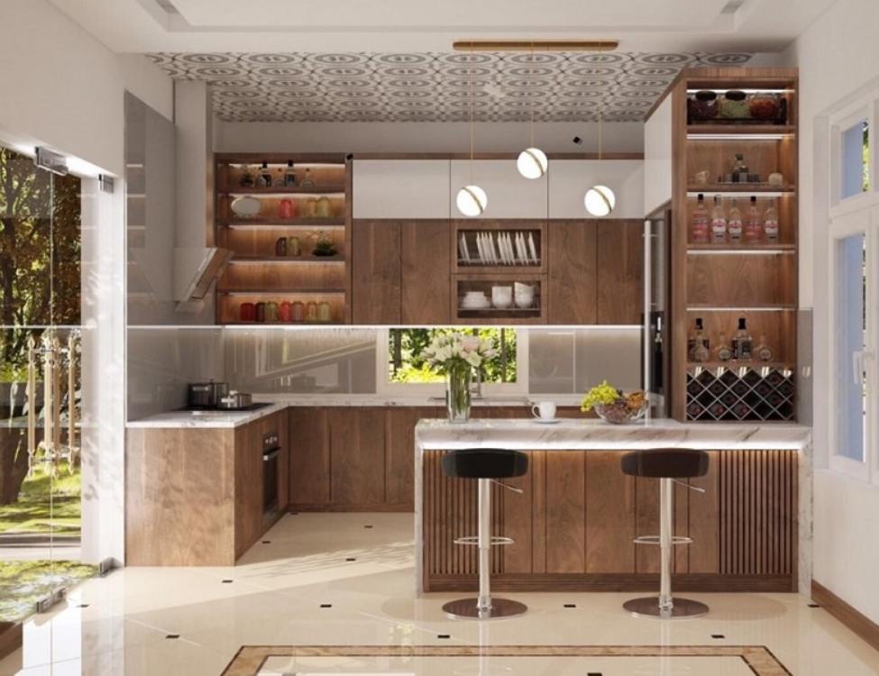 Tủ bếp nhựa Laminate vân gỗ