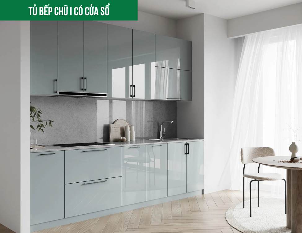 Tủ bếp chữ i có cửa sổ