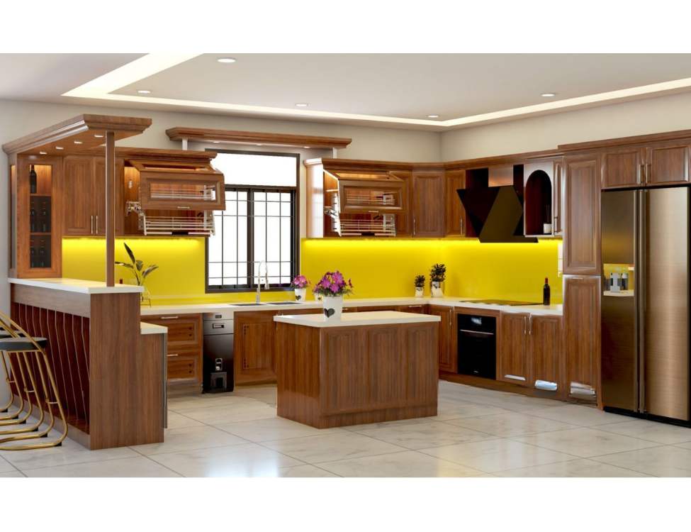 Tủ bếp bằng gỗ căm xe