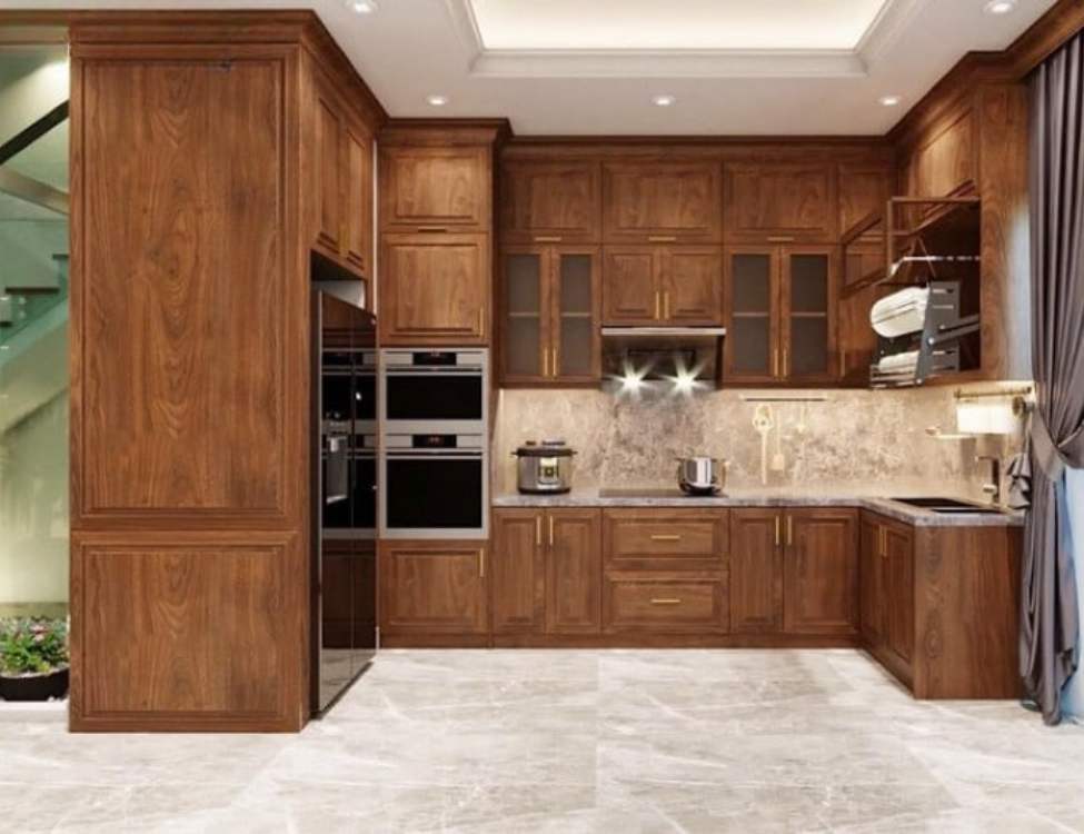 chất liệu lại quan trọng với tủ bếp tân cổ điển