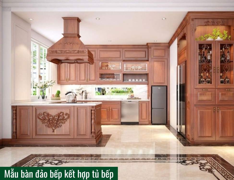 Mẫu bàn đảo bếp kết hợp tủ bếp