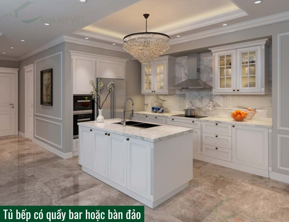Tủ bếp có quầy bar hoặc bàn đảo