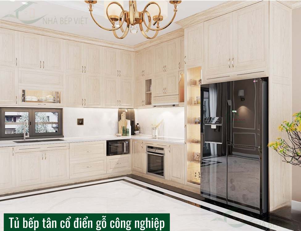 tủ bếp tân cổ điển gỗ công nghiệp