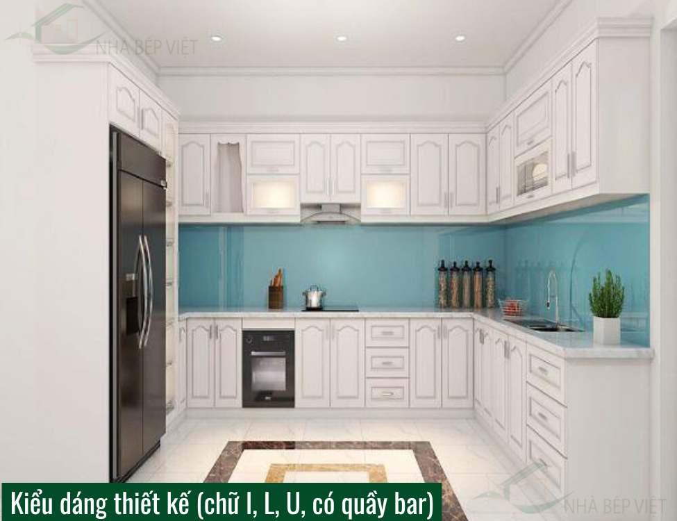 Kiểu dáng thiết kế (chữ I, L, U, có quầy bar)