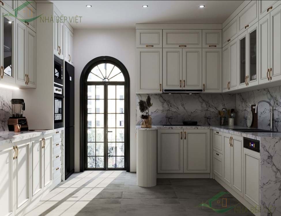 Tủ Bếp Tân Cổ Điển Gỗ Công Nghiệp