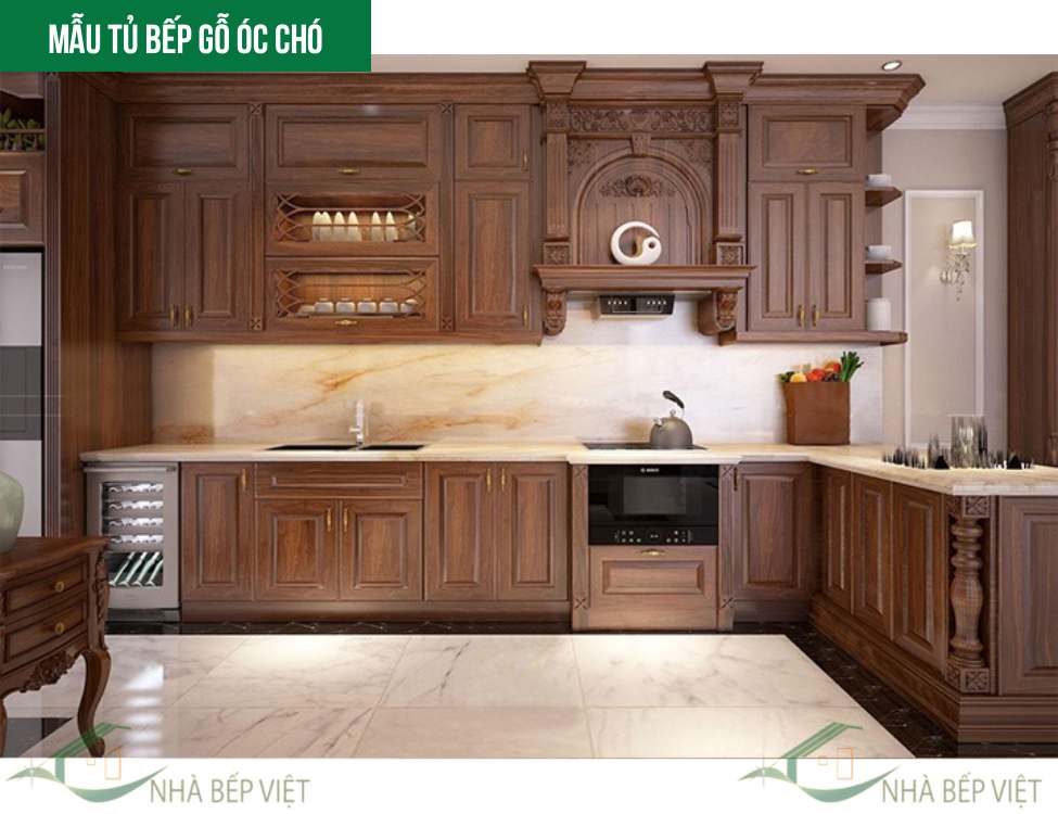 Mẫu tủ bếp gỗ óc chó