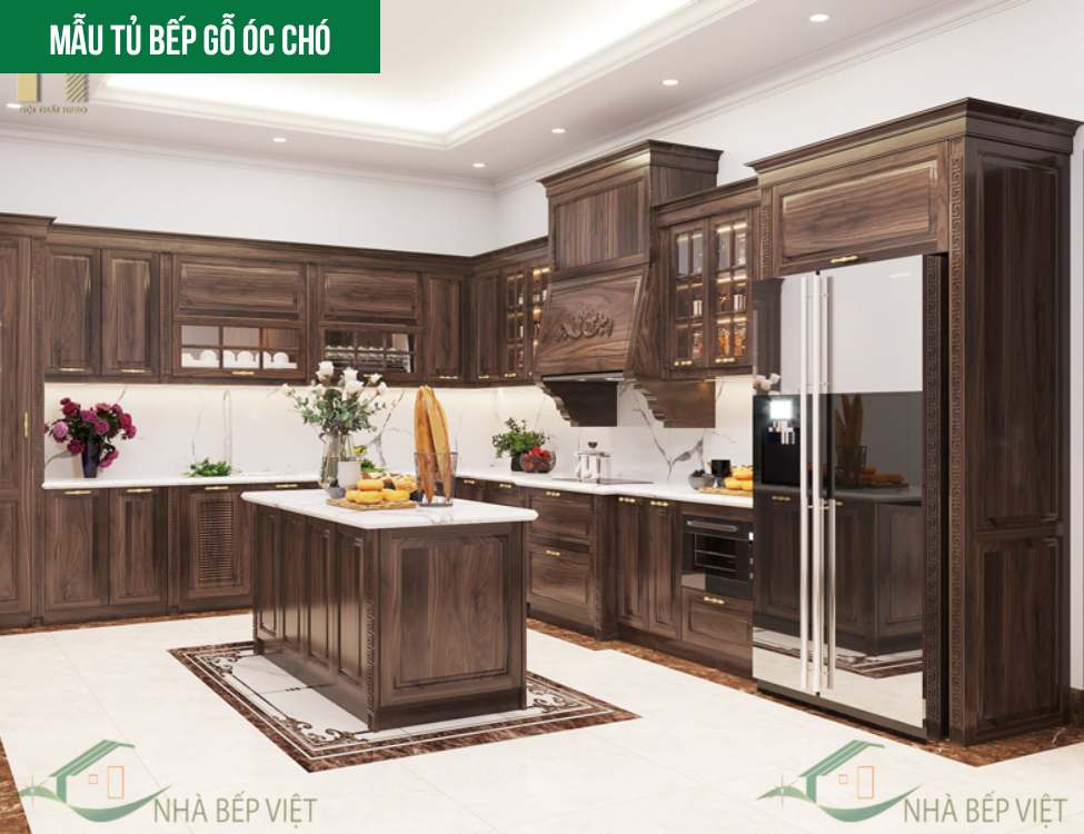 Mẫu tủ bếp gỗ óc chó