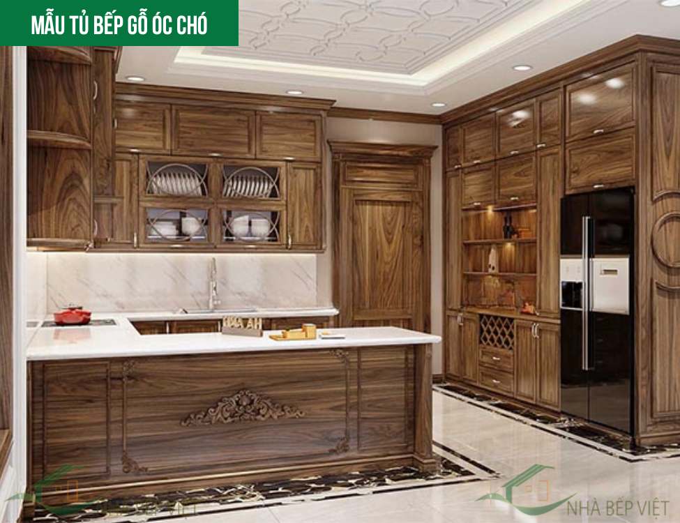 Mẫu tủ bếp gỗ óc chó
