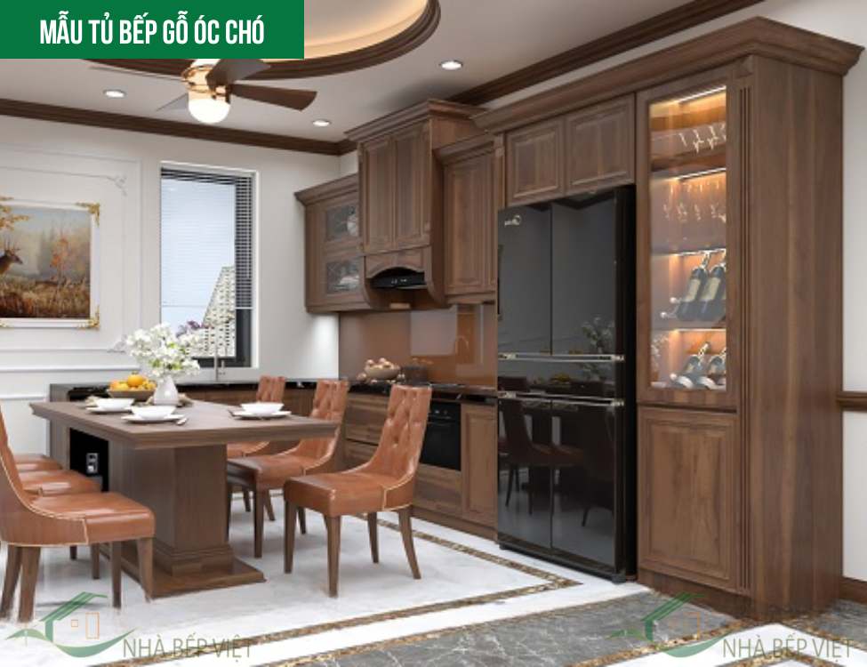 Mẫu tủ bếp gỗ óc chó