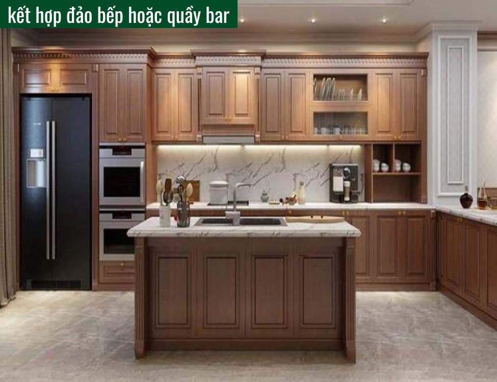 Tủ bếp kết hợp đảo bếp hoặc quầy bar