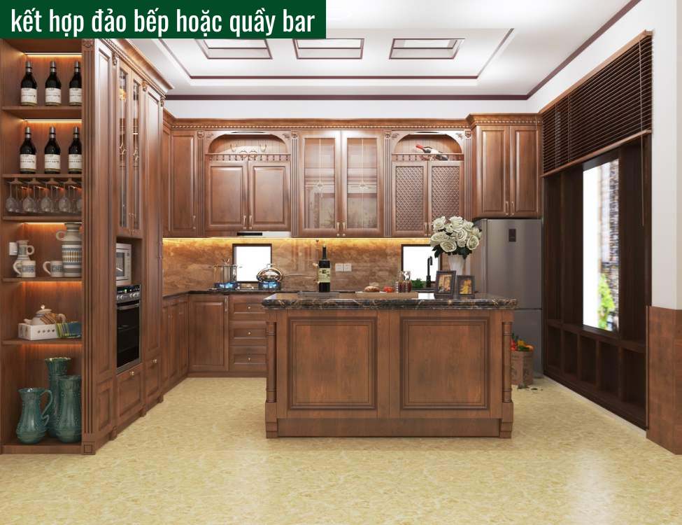 Tủ bếp kết hợp đảo bếp hoặc quầy bar