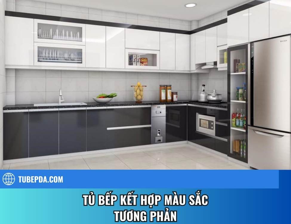 Tủ bếp kết hợp màu sắc tương phản