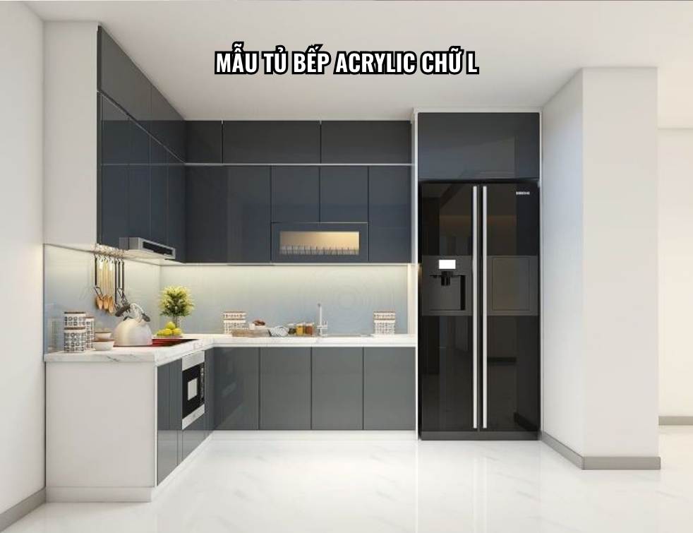 Mẫu tủ bếp Acrylic chữ L tiện nghi