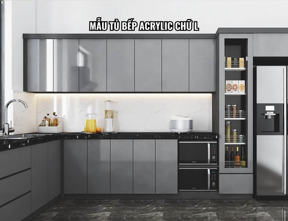 Mẫu tủ bếp Acrylic chữ L tiện nghi