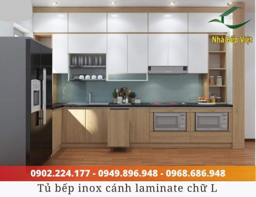 tủ bếp inox cánh laminate