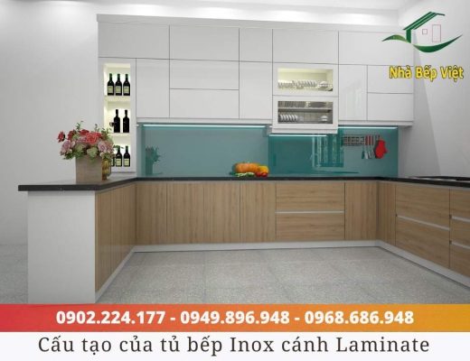 tủ bếp inox cánh laminate