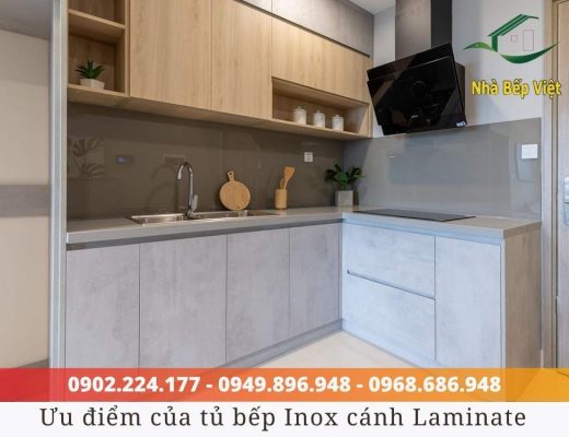 tủ bếp inox cánh laminate