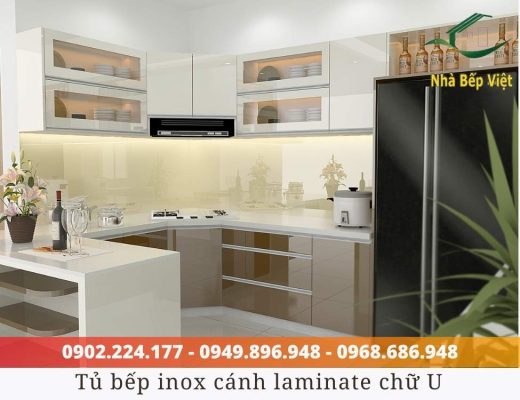 tủ bếp inox cánh laminate