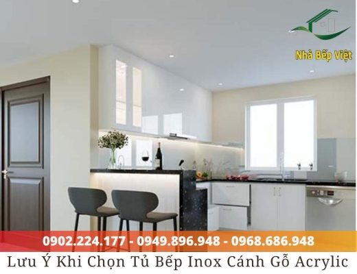 tủ bếp inox cánh gỗ acrylic