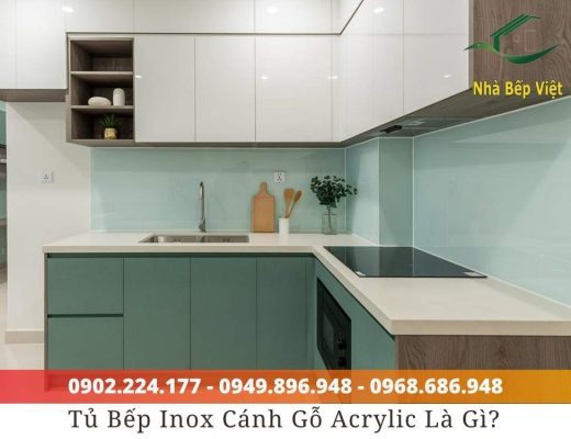 tủ bếp inox cánh gỗ acrylic