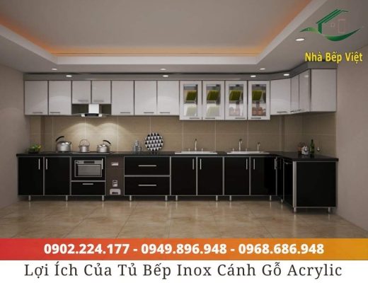 tủ bếp inox cánh gỗ acrylic