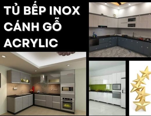 tủ bếp inox cánh gỗ acrylic