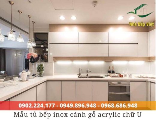 tủ bếp inox cánh gỗ acrylic