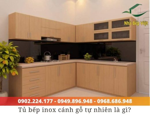 tủ bếp inox cánh gỗ tự nhiên