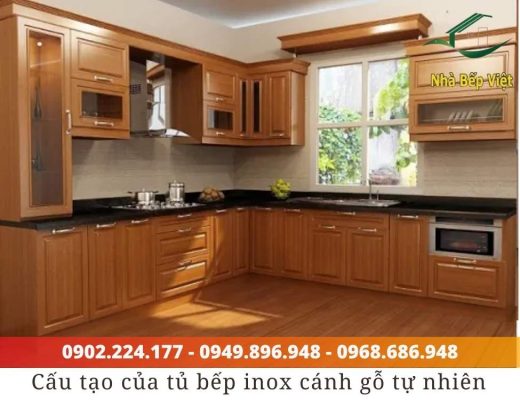 tủ bếp inox cánh gỗ tự nhiên