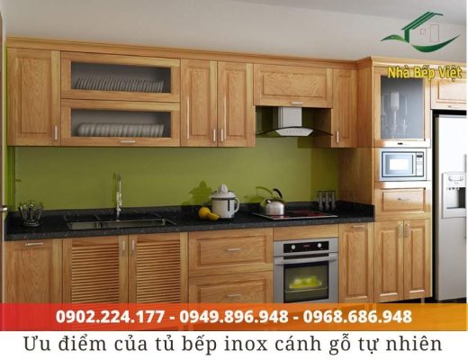 tủ bếp inox cánh gỗ tự nhiên