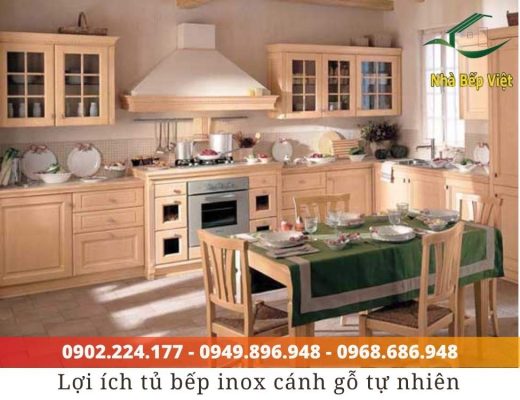 tủ bếp inox cánh gỗ tự nhiên