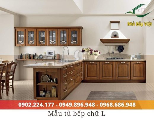 tủ bếp inox cánh gỗ tự nhiên