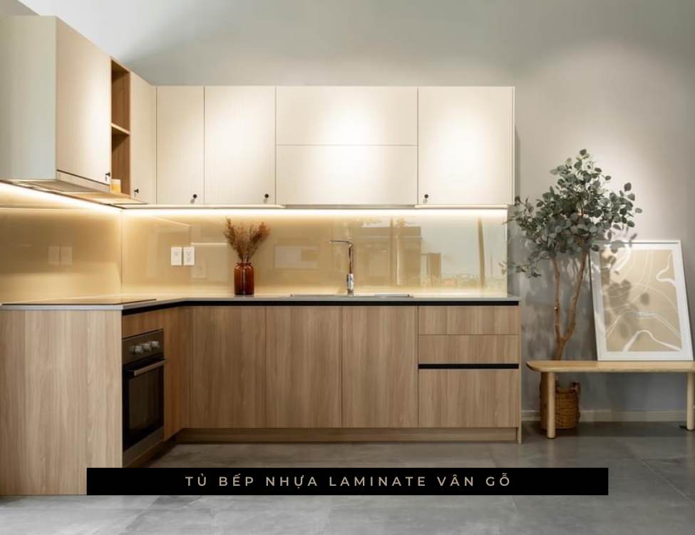 Tủ bếp nhựa Laminate vân gỗ sang trọng