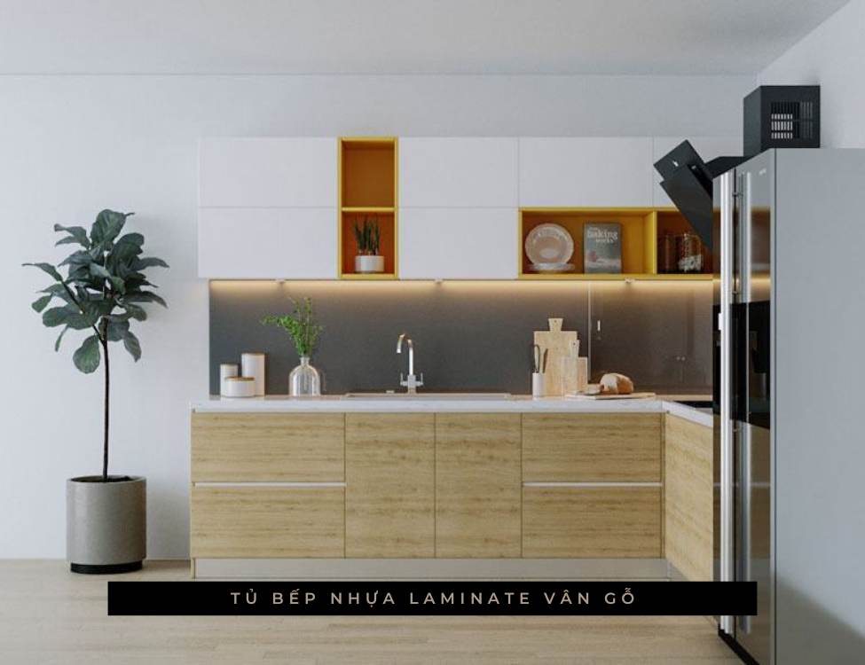 Tủ bếp nhựa Laminate vân gỗ sang trọng