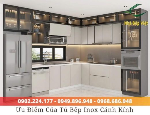 Ưu nhược điểm của tủ bếp inox cánh kính