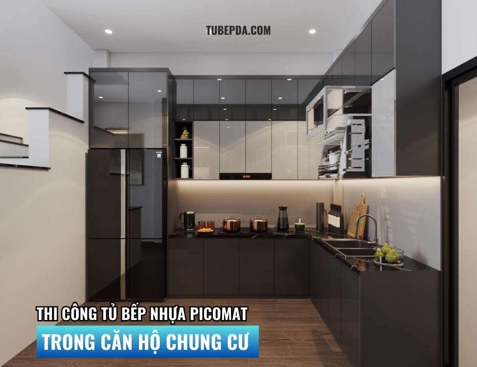 Thi công tủ bếp nhựa Picomat trong căn hộ chung cư