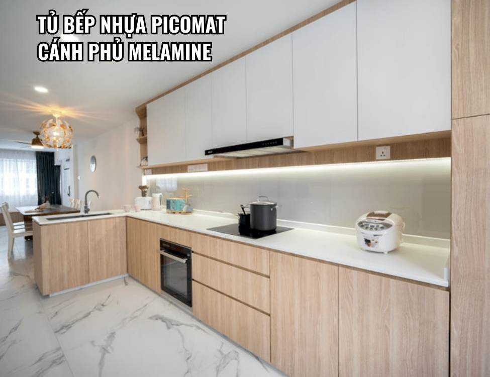 Tủ bếp nhựa Picomat cánh phủ Melamine