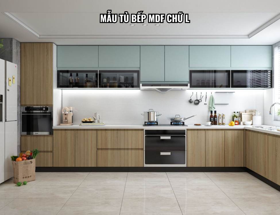 Mẫu tủ bếp MDF chữ L.