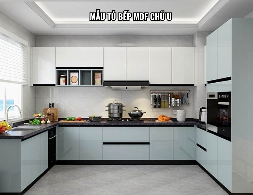 Mẫu tủ bếp MDF chữ U.