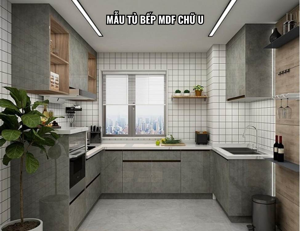 Mẫu tủ bếp MDF chữ U.