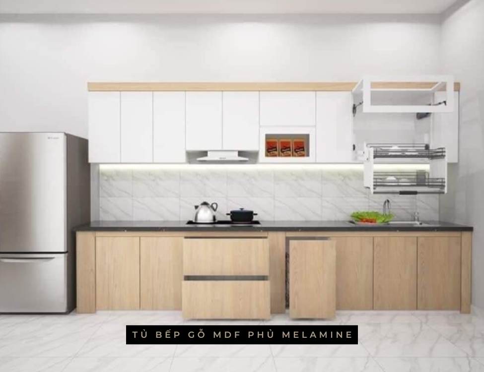 Tủ bếp gỗ MDF phủ melamine sần chống trầy