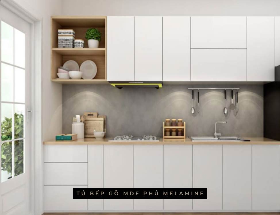 Tủ bếp gỗ MDF phủ melamine sần chống trầy