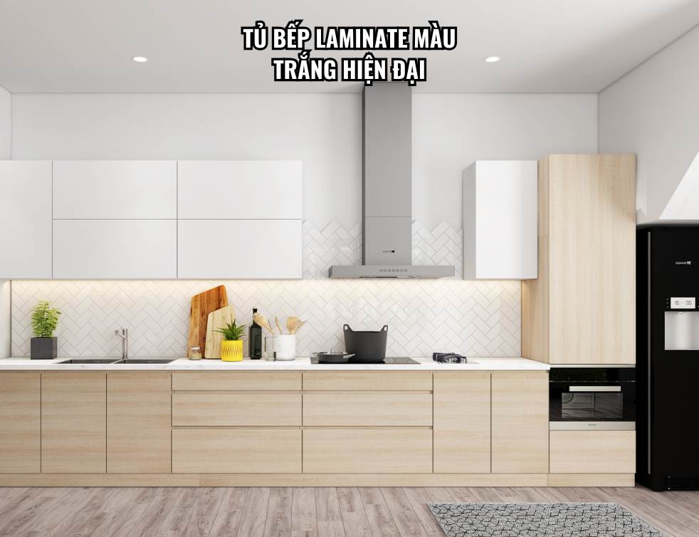 Tủ bếp Laminate màu trắng hiện đại