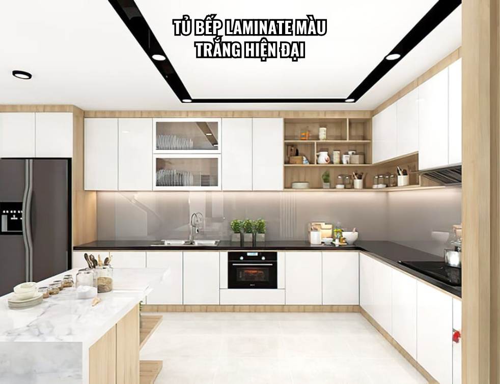 Tủ bếp Laminate màu trắng hiện đại