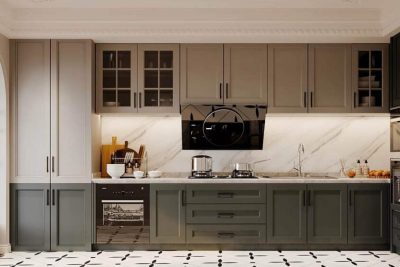 Tủ bếp tân cổ điển gỗ MDF sơn PU cao cấp – TBTCĐ-001