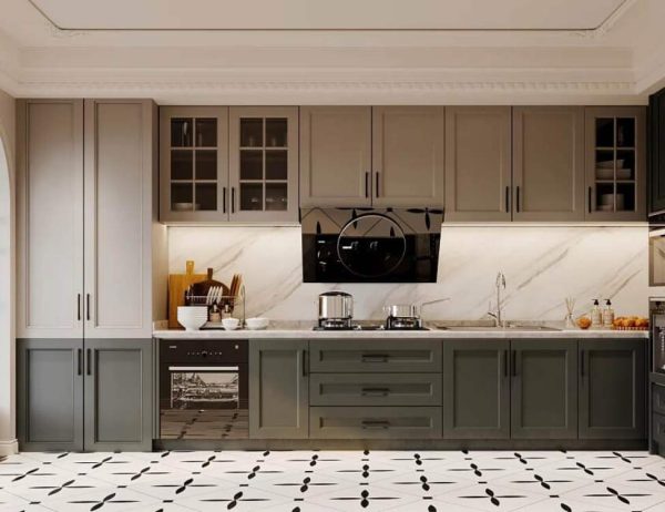 Tủ bếp tân cổ điển gỗ MDF sơn PU cao cấp – TBTCĐ-001